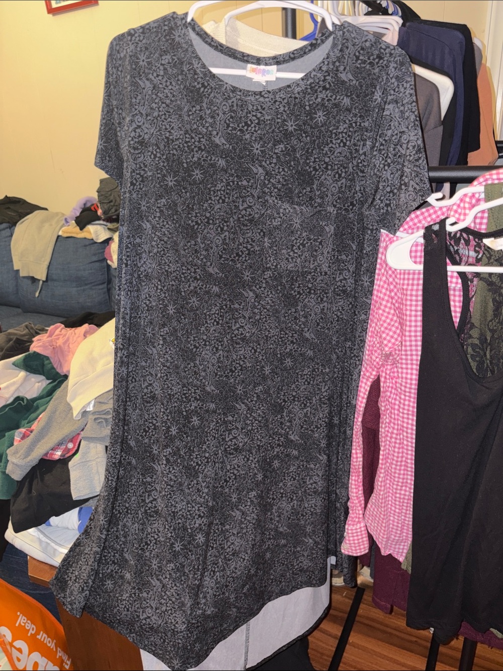 LuLaRoe Black Floral-Patterned Midi Dress